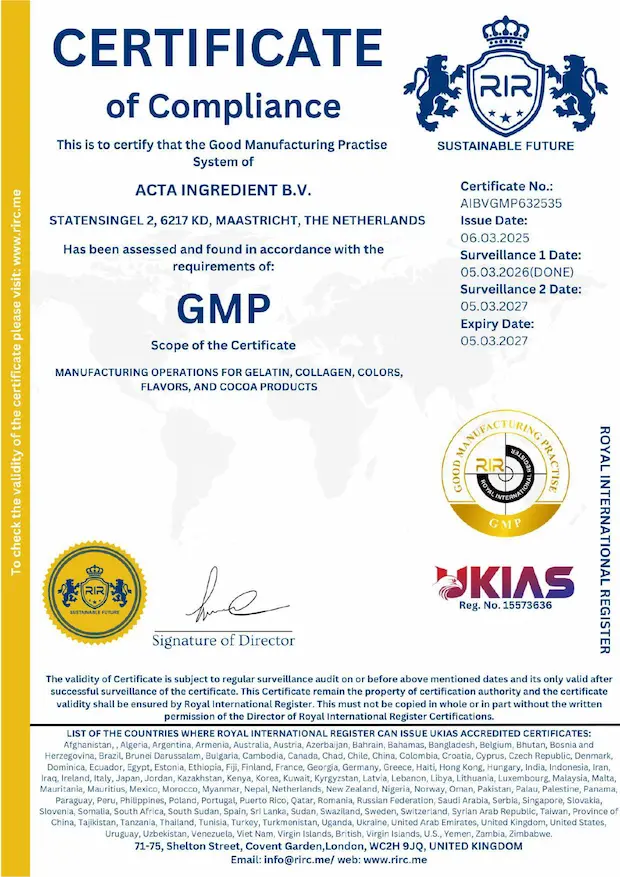 GMP certificate — ACTA Ingredient