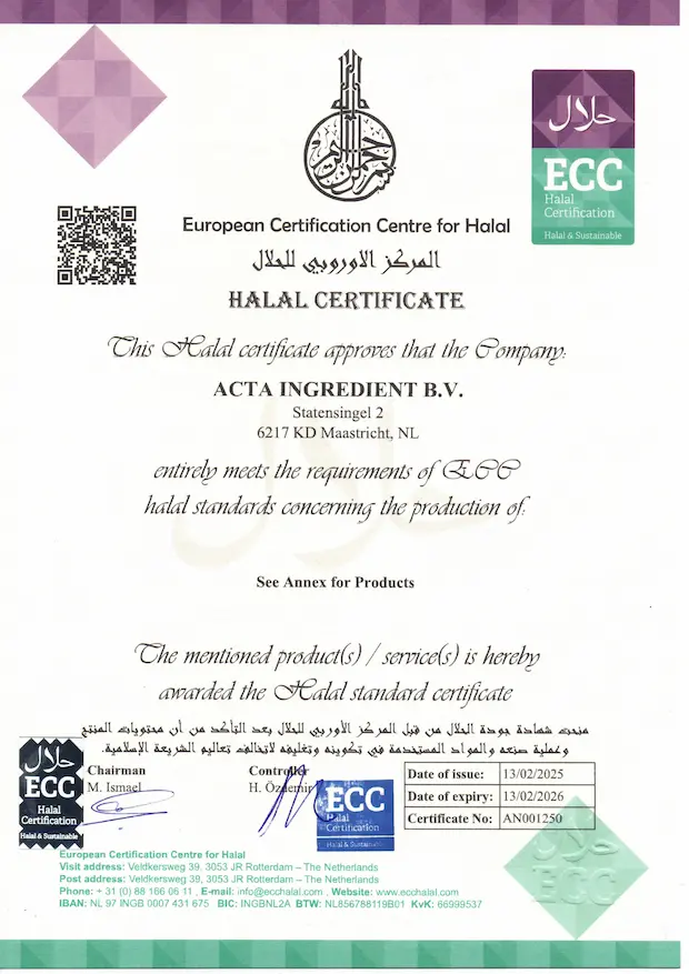 Halal certificate — ACTA Ingredient